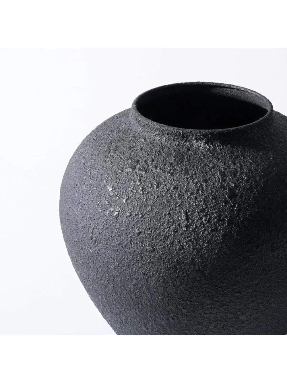 Large Black Round Big Vase Pottery Rustic Look Console Table Home Decoration